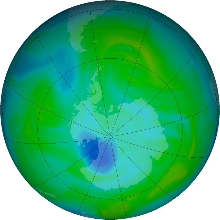 Antarctic ozone map for 23 December 2005